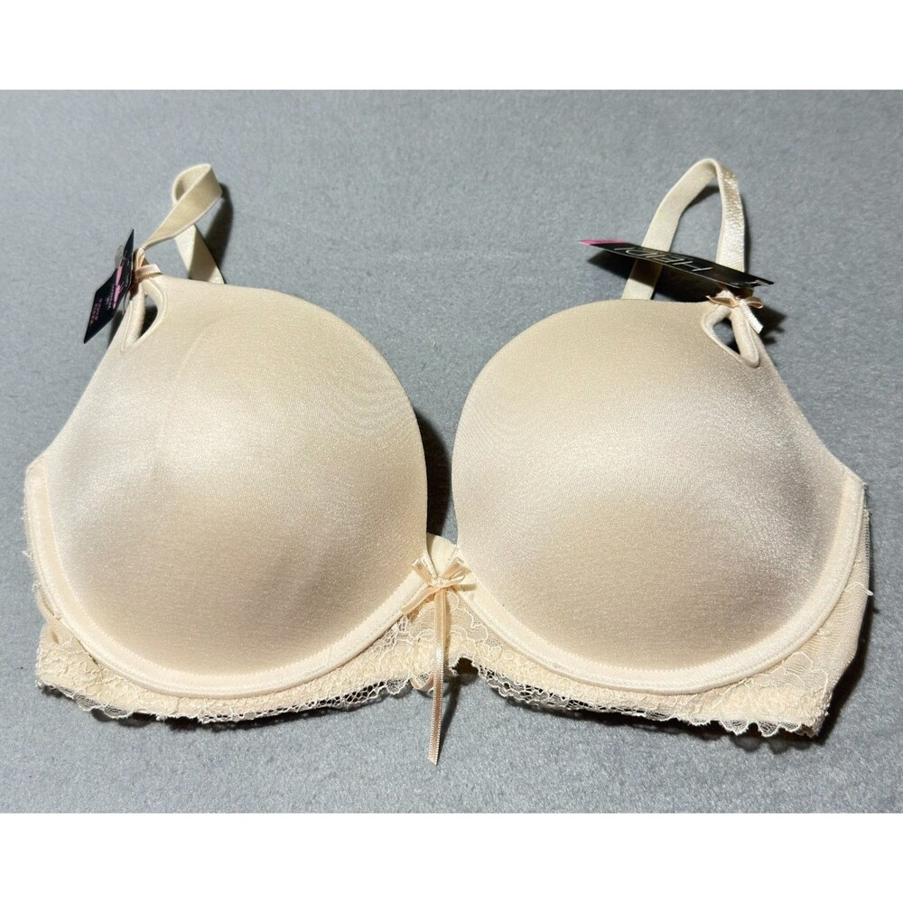 Heidi Klum 34D Cream Lace Bra Push up Plunge Keyhole Boost NEW